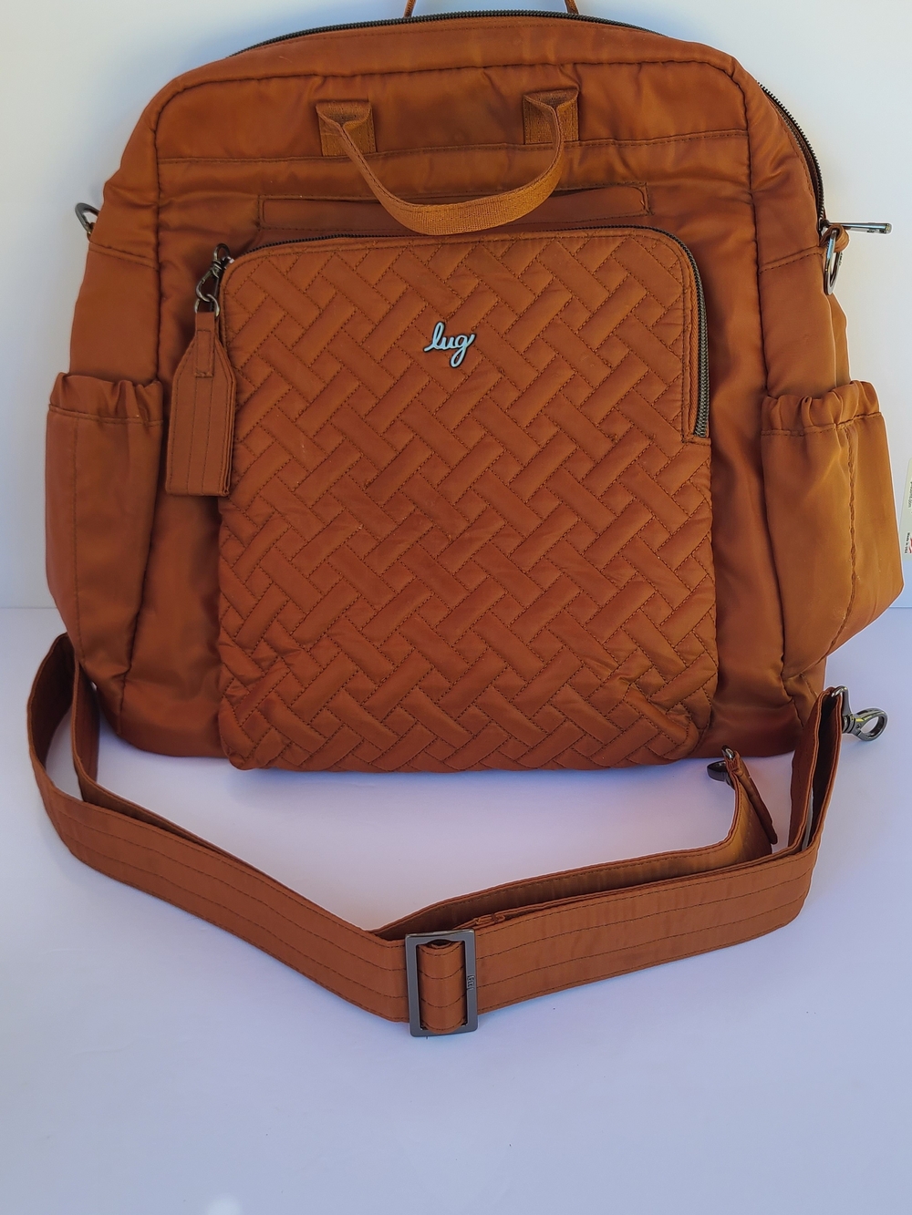 lug Sonata Quilted Front Convertible Backpack in Rust Orange